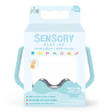 Glo Pals Sensory Play Jar packaged in a light blue box with product details on a plain background.