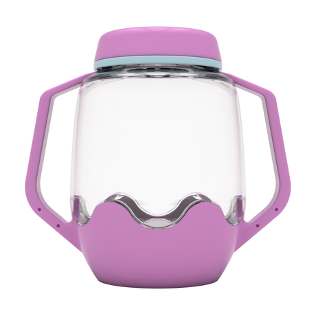Purple Glo Pals sensory jar with dual side handles against a white background.