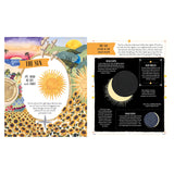 Illustrated children's book spread about the Sun, featuring sunflowers, solar eclipses, and educational astronomy facts.