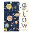 Book cover for "Glow: A Child's Guide to the Night Sky" featuring watercolor planets and stars on a dark blue background.