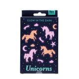 Dark blue box of Rex London glow-in-the-dark unicorn wall stickers with stars and moons.