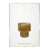 Packaged Meri Meri Gold Tinsel Chandelier Decoration featuring product artwork on a white background.