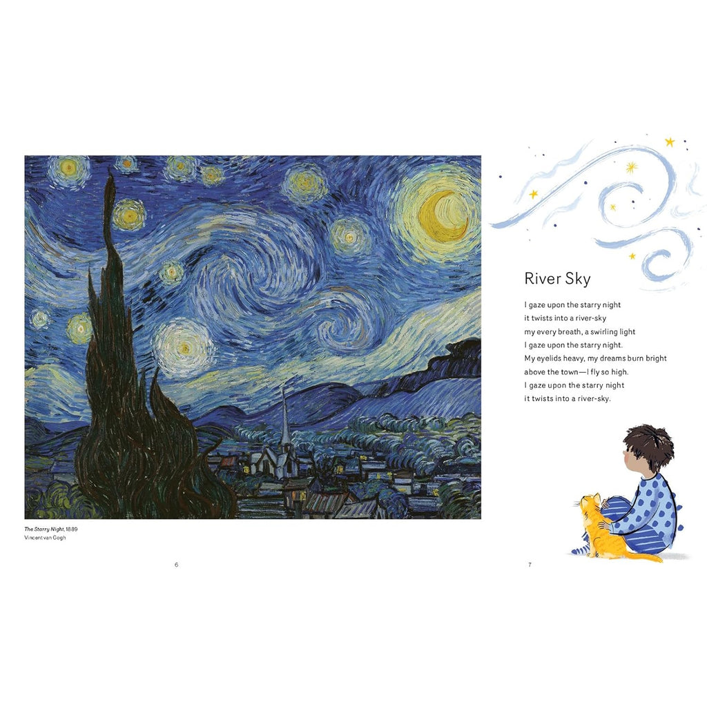 Goodnight Starry Night: Bedtime Poems Inspired by Art hardcover children’s book, featuring dreamy illustrations and nods to famous artworks—an enchanting collection of bedtime poems that introduce kids to classic art in a soothing, poetic way.