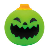 Green NeeDoh Jack-Glow Lantern squishy toy with a black jack-o'-lantern face and orange stem on a white background.
