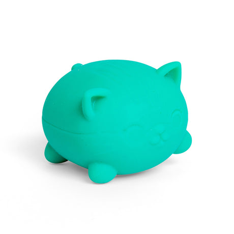 Teenie NeeDoh Cool Cat teal squishy stress toy in a round cat shape with ears and paws on a white background.