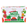 Gardening for Kids "Grow Your Own Pizza Toppings" seed kit box featuring cartoon vegetables.