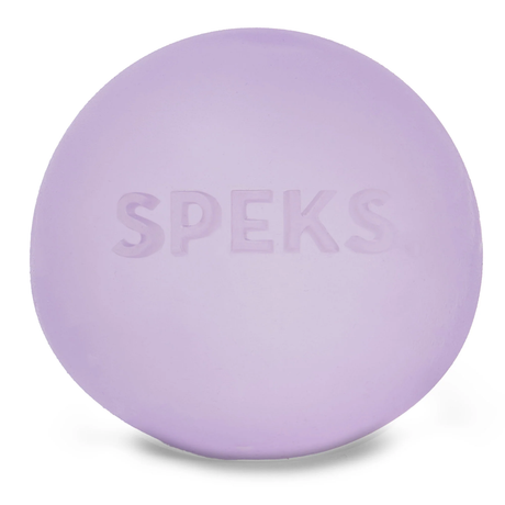 Round lavender-colored stress ball with "SPEKS" embossed on the surface. The soft hue conveys a relaxing, calming vibe.