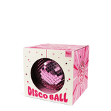 A pink disco ball partially exposed in a colorful box with star patterns, labeled "Disco Ball" and "Rex London," set against a white background.