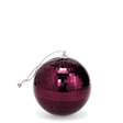A plum purple disco ball with a silver hanging loop on a white background.