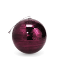 Plum-colored mirrored disco ball with a silver hanging loop against a white background.