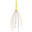 A multi-colored head massager with a yellow handle and several flexible metal wires of various colors, each ending in a rounded tip, spread outward.