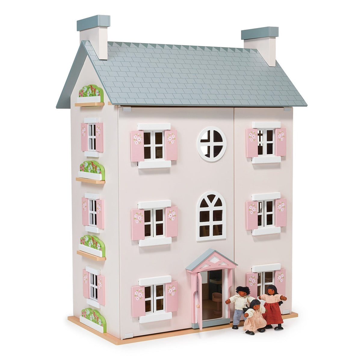 Heather Hall dolls house with the six shuttered windows opened