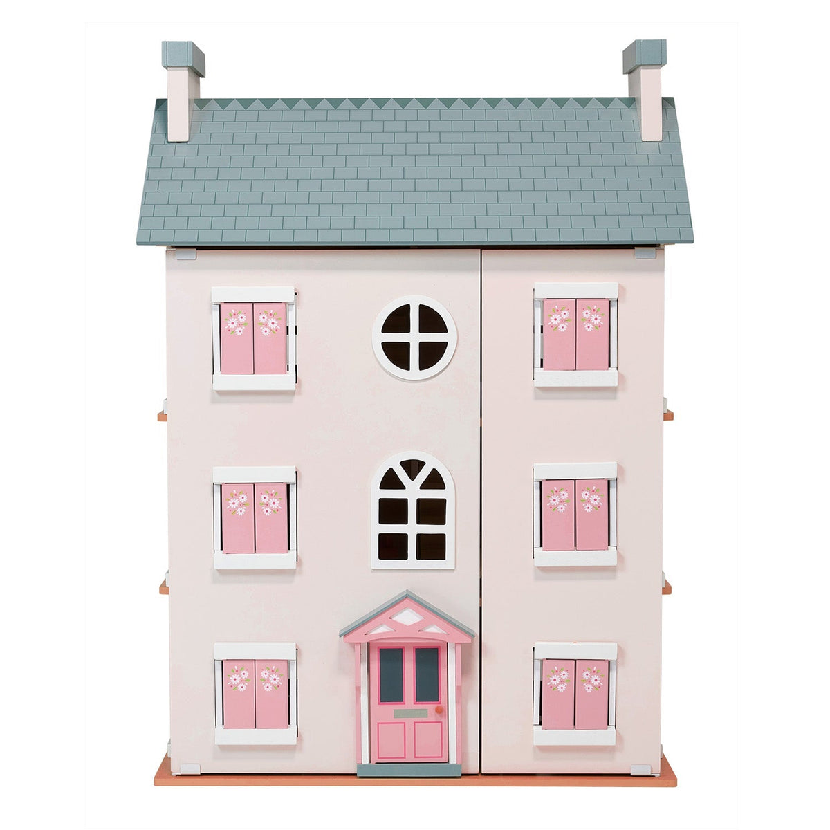 Heather Hall dolls house shown open, revealing all four floors