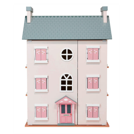 Heather Hall dolls house shown open, revealing all four floors