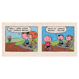 Vintage Peanuts comic strip panels showing Charlie Brown walking past two children sitting on steps.