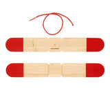 Huckleberry pocket boomerang kit featuring two bamboo sticks with red tips and a red string on a white background.