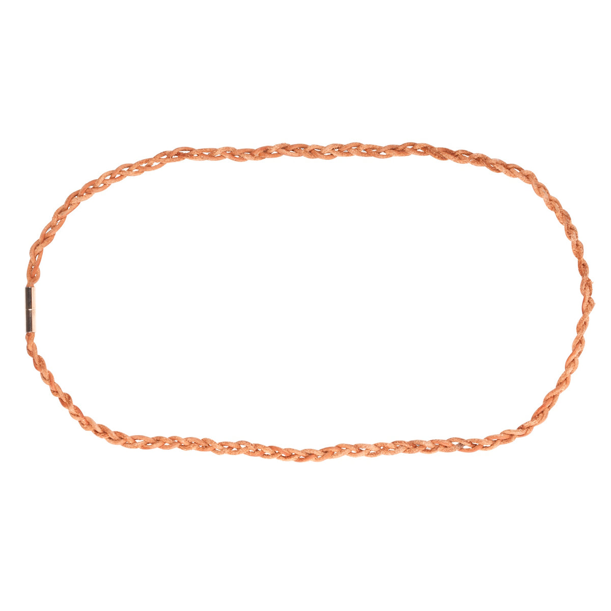 Braided tan faux-leather necklace cord with a gold magnetic clasp for DIY jewelry making and fresh flower crafts.