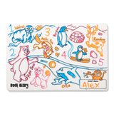 Colored children's drawing of arctic animals, numbers 1 to 5, and the name "Alex" on a white mat.