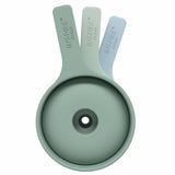 Three stackable silicone funnels in pastel blue and green, showcasing a minimalist and practical design.
