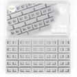 White packaging box with the text "Mini Blocks" and "Set of 25 small silicone blocks." Below, 25 rectangular, light gray blocks are neatly arranged.