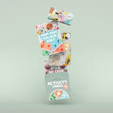 Box of "Sensory Play Activity Cards" with vibrant images of toys and colorful activities, promoting playful learning for young children.