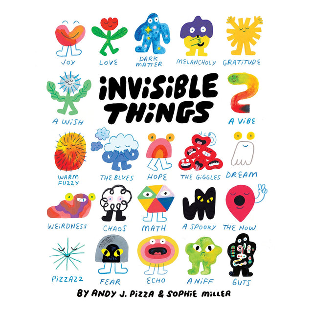 Book cover for 'Invisible Things' with colorful illustrated characters representing abstract feelings.