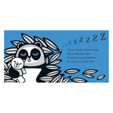 Illustration of a sleeping panda cuddling a teddy bear with "Z" symbols and nursery rhyme text on a blue background.