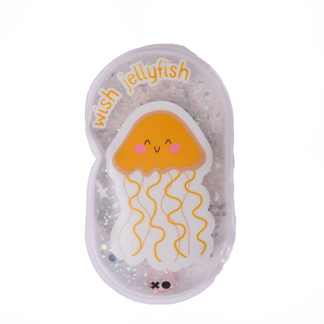 Clear glittery squishy pad featuring a cute yellow smiling jellyfish and "wish jellyfish" text.