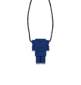 Navy blue silicone robot pendant necklace by Jellystone Designs on a black cord