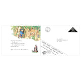 Illustration from The Jolly Postman book showing the postman on a bike and a letter addressed to the Wicked Witch.