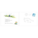 Illustration from The Jolly Postman showing a mailman on a bicycle and a letter addressed to the Three Bears.