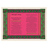 Illustrated page titled Mowgli's Song with pink text background and ornate green and pink floral border.