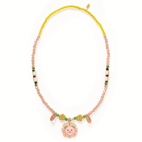 Jungle Collection Deborah beaded necklace with a pink lion charm.
