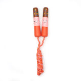 Kidoki popsicle-shaped kids skipping rope with cute smiley face wooden handles and colorful braided cord.