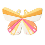 Fabric dress-up butterfly wings in yellow, orange, pink, and white shades with yellow shoulder straps.