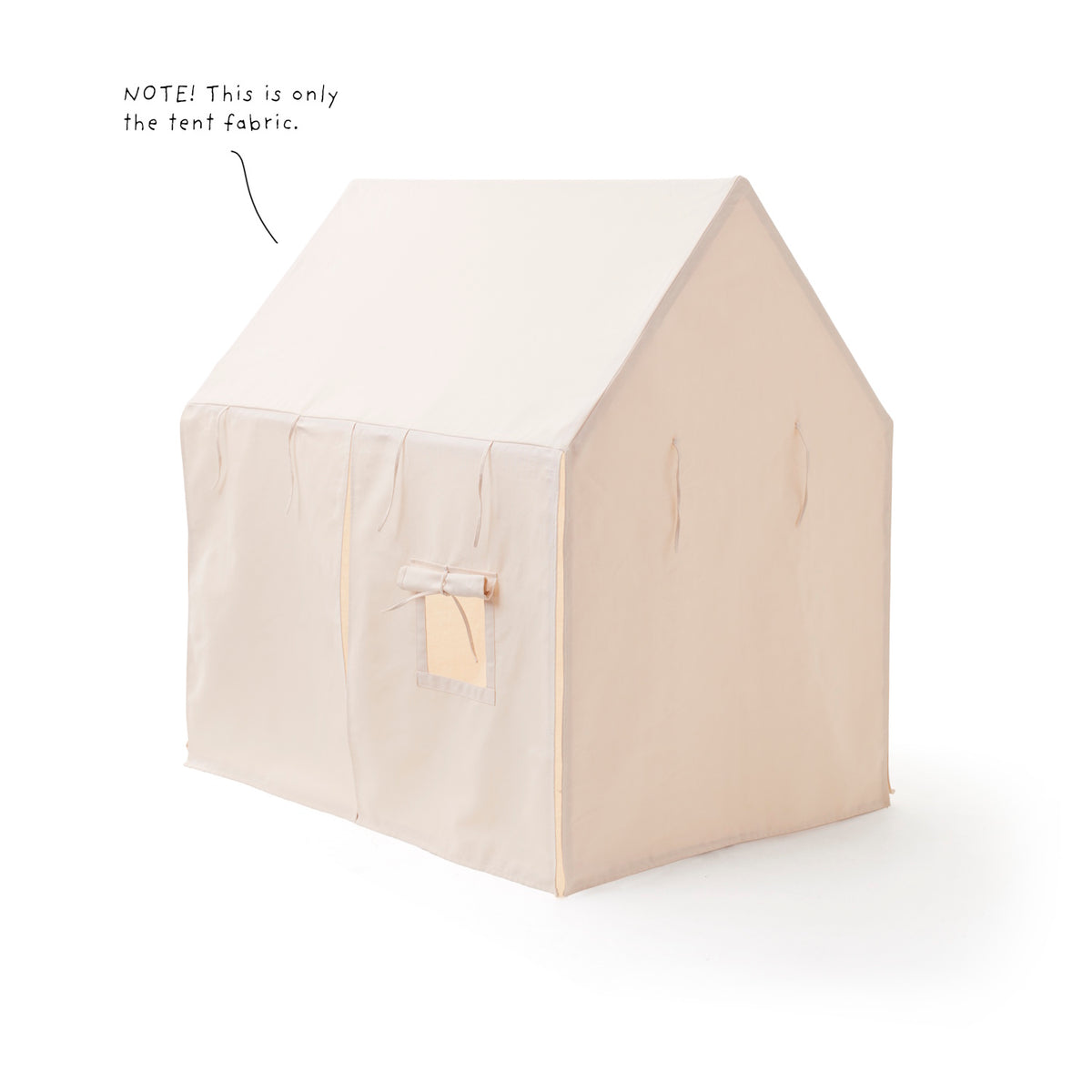 Off-white play house tent fabric cover with small window on white background.