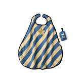 Blue and beige striped cape with a gold star and a plush walkie-talkie on a white background.