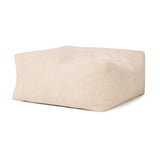 Off-white corduroy square pouffe ottoman centered on a plain white background.
