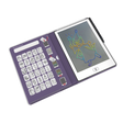 An open digital drawing book showing colorful wizard art on the right screen and various black-and-white sketch templates on the left page, set against a white background.