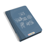 Blue children's tablet cover titled "Oceans & Pirates," featuring white line drawings of a mermaid, pirate, treasure chest, wheel, and skull flag. Playful theme.