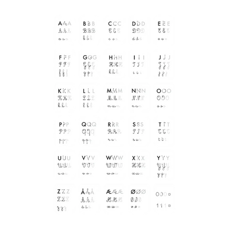 Educational tracing cards showing alphabet letters A-Z, special characters, and numbers in print and cursive styles.