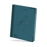 A teal drawing pad with an embossed illustration of a bird on a branch, titled "ANIMALS".
