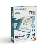 Product packaging for KIDYWOLF Kidydraw, a light pad for tracing animal drawings, featuring a bird design.