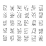 Grid of 30 line art cartoon illustrations showing children exploring and eating food around the world.