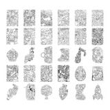 A grid of 30 white squares, each containing a unique, detailed black and white doodle illustration.