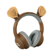 Brown over-ear headphones with plush animal ears attached, featuring "KIDY WOLF" branding. The design is playful and whimsical against a white background.
