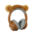 Brown headphones with fluffy bear ears and a soft headband, set against a white background. The ear cups have gray padding, adding a playful, cozy feel.