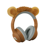 Brown headphones with fluffy bear ears and a soft headband, set against a white background. The ear cups have gray padding, adding a playful, cozy feel.