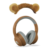 Brown headphones with fluffy bear ears and a soft headband, set against a white background. The ear cups have gray padding, adding a playful, cozy feel.