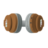 Brown headphones with fluffy bear ears and a soft headband, set against a white background. The ear cups have gray padding, adding a playful, cozy feel.